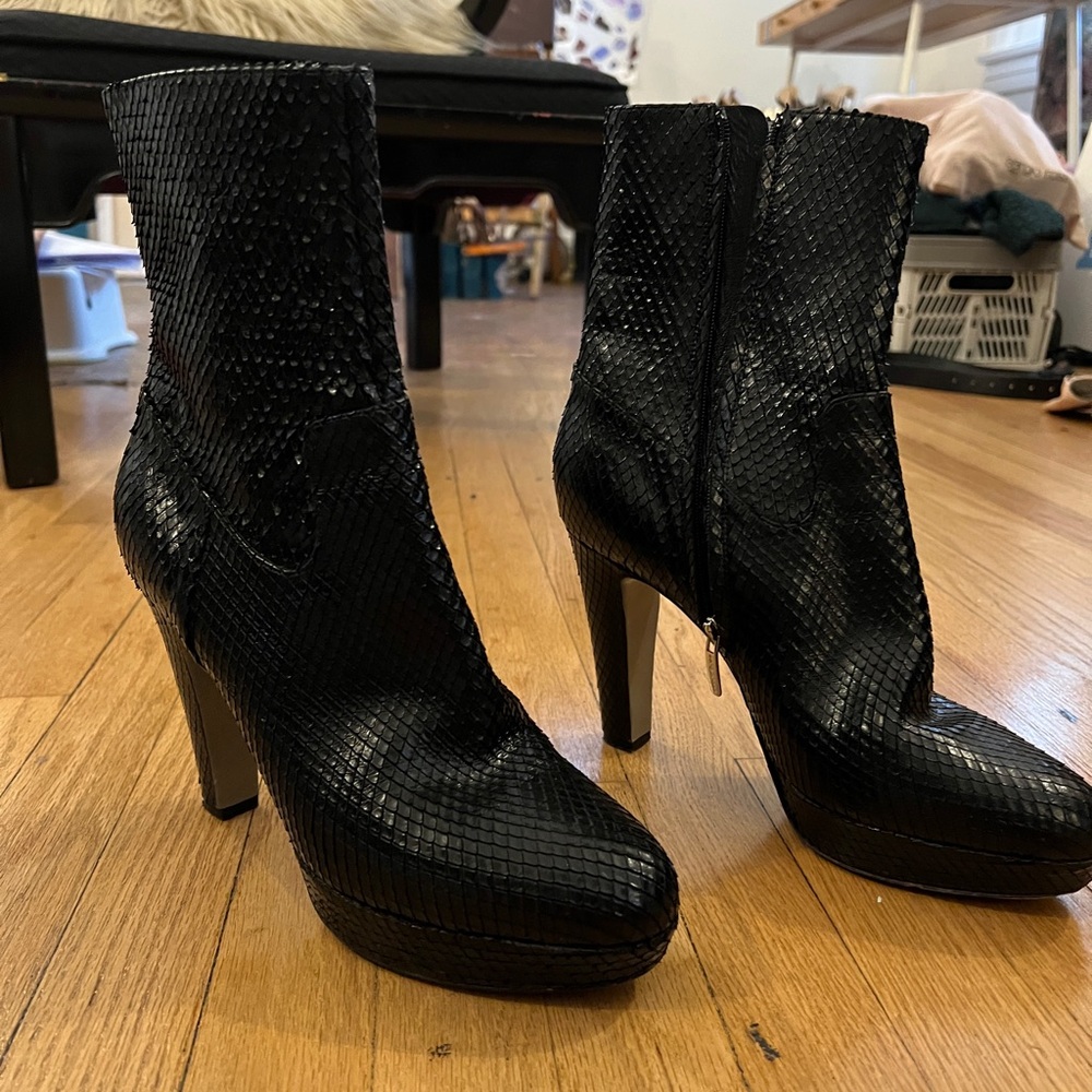 Sergio Rossi Black Leather Mid Calf Boots Ankle Boots